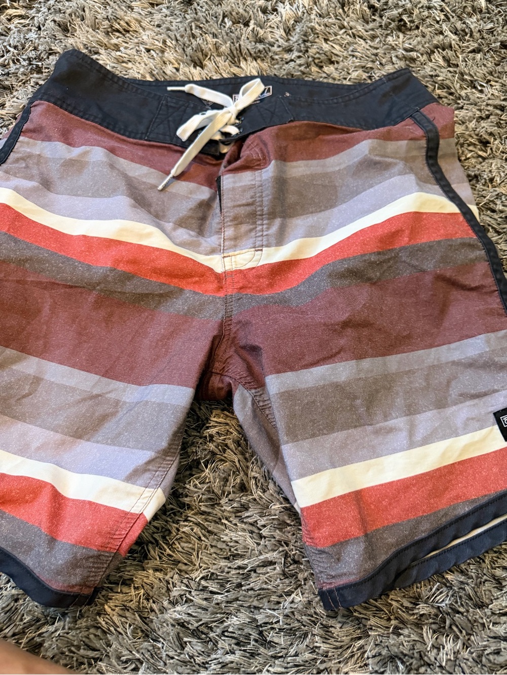 Ezekiel Men's Red, Gray & White Striped Swim Trunks
